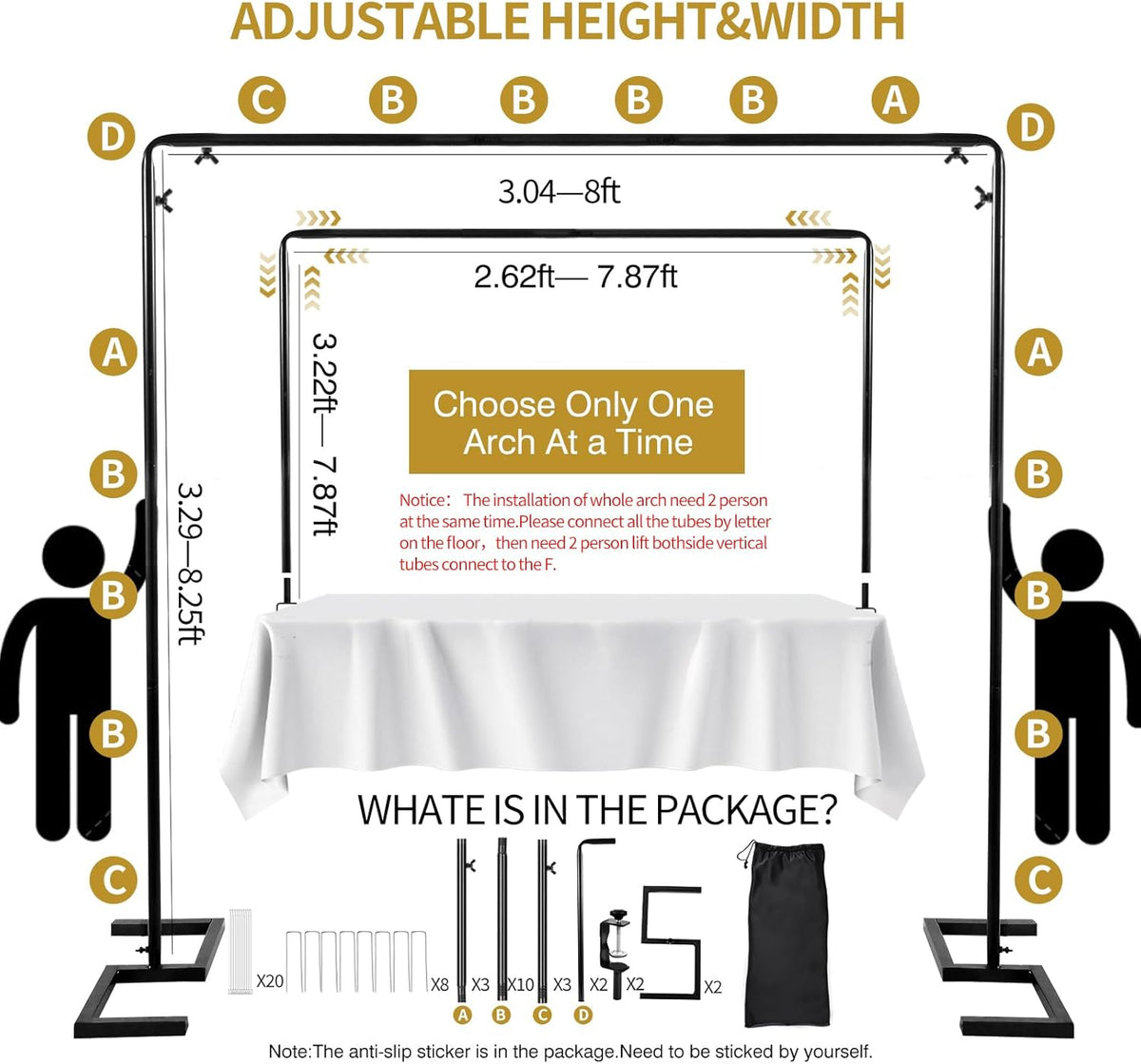 8.2 ft wedding arch square backdrop stand extra shown in use