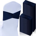 Moukeren 100 Pcs Spandex Chair Sashes Bows Bands Slider Sashes for Chair Covers Elastic Bands Ties Ribbon Decorations for Wedding Party Events Ceremony Birthday Banquet(Navy Blue)