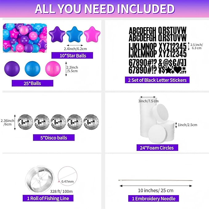 Giant Friendship Bracelet Garland Kit, DIY Birthday Banner with Letters Ball Jumbo Customizable Friendship Bracelet Decor for Halloween Christmas Wedding Party(Blue, Pink, Purple)