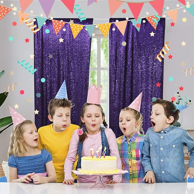 Poise3EHome Purple Sequin Backdrop Curtain,4 Panels 2FTx8FT Glitter Background for Halloween Party Birthday Wedding Christmas Thanksgiving Holiday Festival Decor