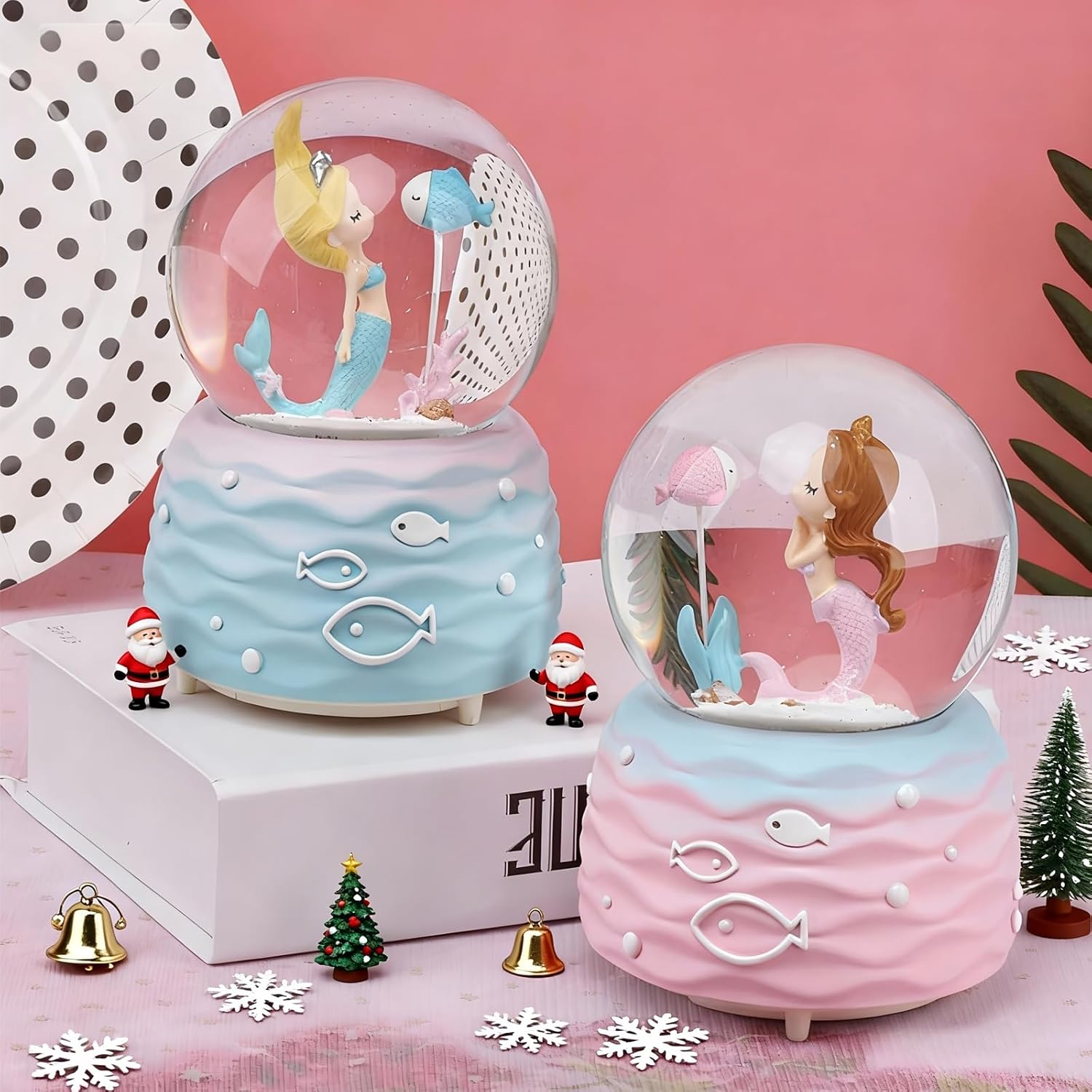 Snow Globes,Mermaid Snowglobes with Musical,LED Lights, Musical Snow Globe Music Box Color Lights