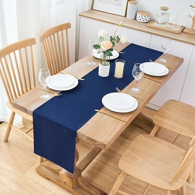 2 Pack Navy Blue Table Runner 12 x 60 Inch Solid Color Farmhouse Runners Coffee Table Dresser for Daily Party Home Decoration