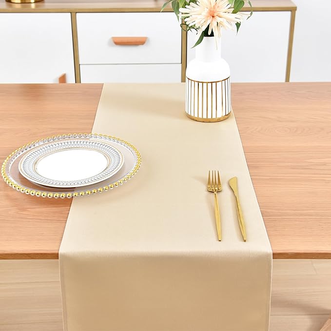 Farmhouse Beige Table Runner Dining Table Runners 90 Inches Long Coffee Table Runner for Dresser Living Room Bedroom Holiday Party Banquet 12X90 Inch