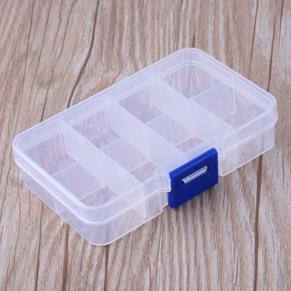 2Pcs Transparent Plastic Beads Storage Containers, Clear Rectangle Jewelry Organizer Box with 10 Compartments, Handmade Nail Art Gift Packing for Christmas Halloween Wedding Party, 4.25x2.76x0.91inch