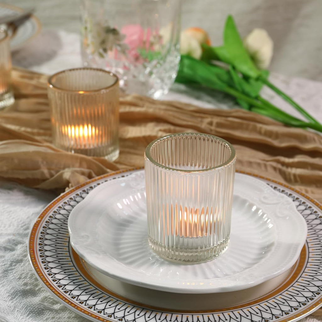 24 Pack Votive Candle Holders, Glass Tea Lights Candle Holder for Wedding | Thickened Glass 2x2.5 Inch Candle Holders, Reusable Durable Elegant Ribbed Vintage Votives For Centerpieces Party Table Decor