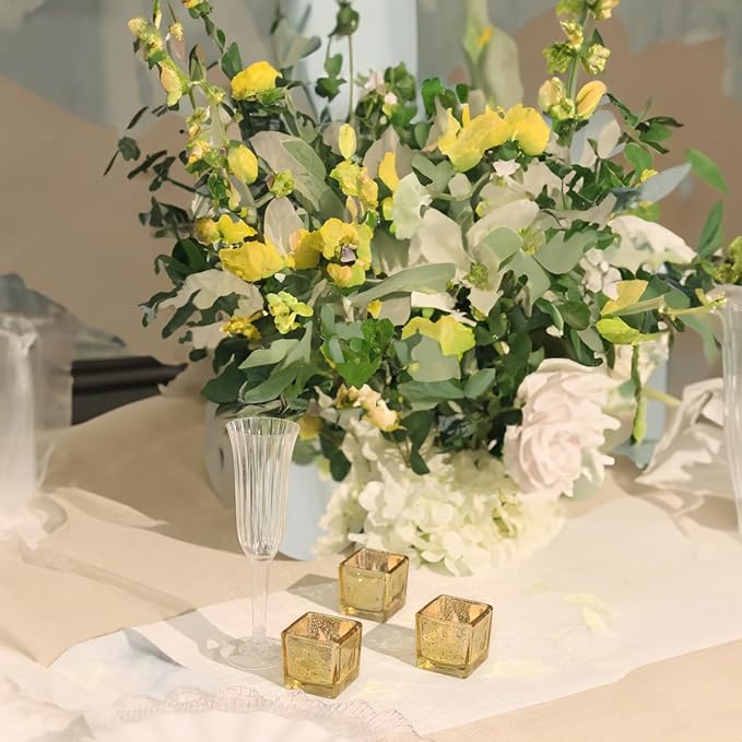 WGV 2 Inch Gold Speckle Square Cube Glass Votive Candle Holder Bulk, Small Tiny Mercury Tea Light 2x2”, 6 Pc