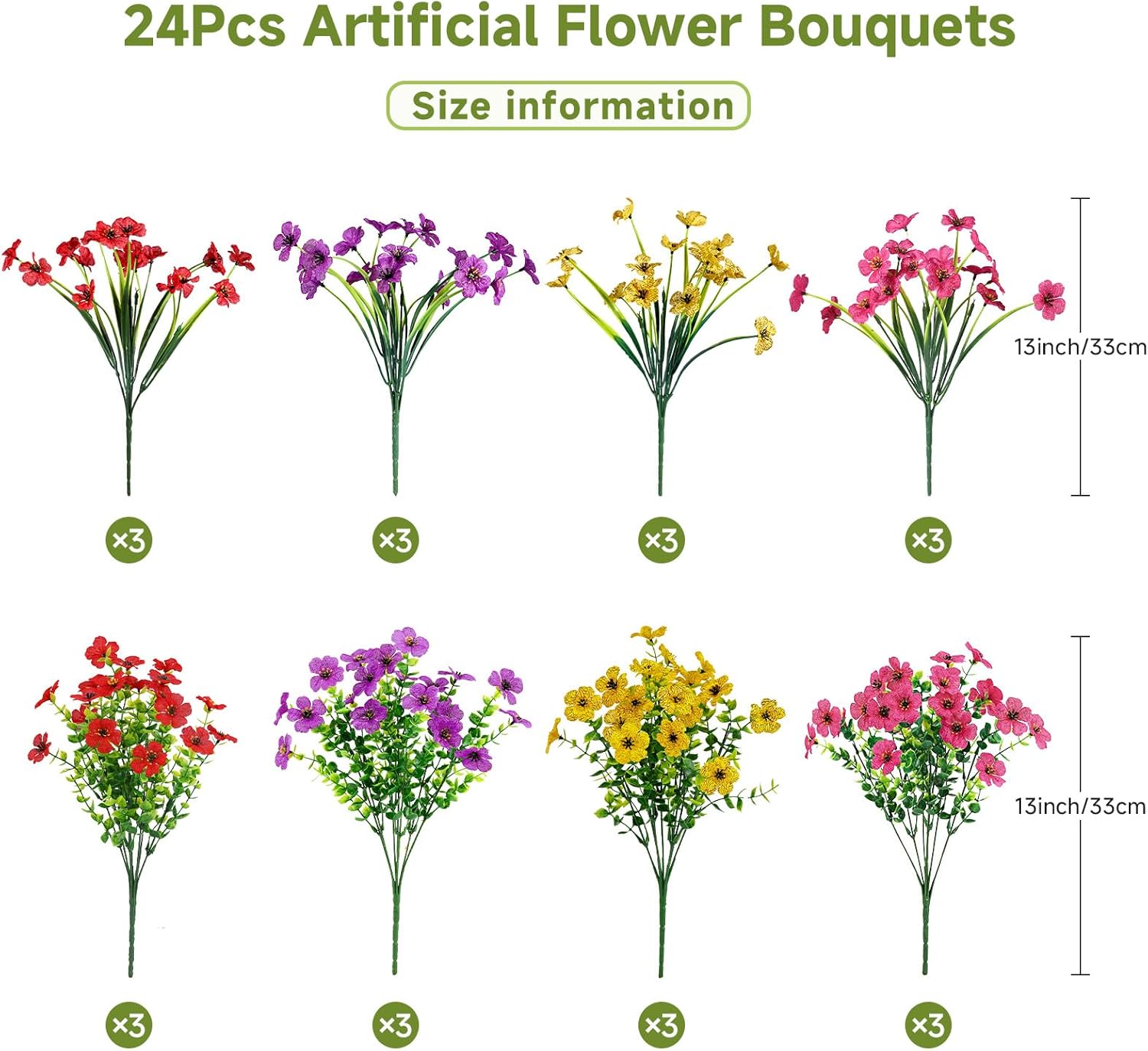 Alupssuc 24 Bundles Artificial Flowers for Outdoors Decoration, UV Resistant Silk Faux Daisy Spring Fake Plastic Plants Greenery for Outside Indoor Garden Yard Home Window Box Decor, Mix 4 Colors