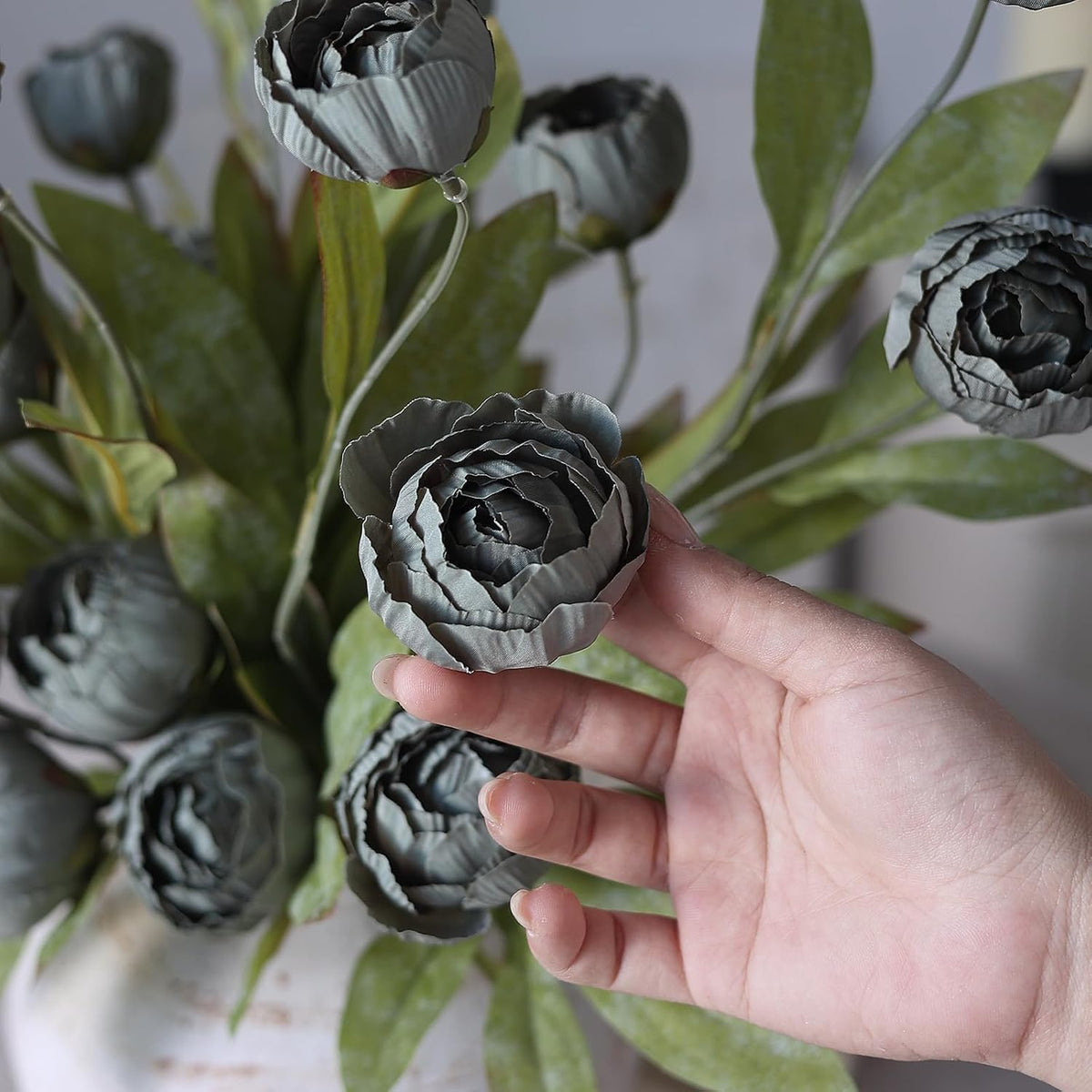 6 Pcs 27" Faux Silk Peony Artificial Flowers Stems for Vase (Dark Gray)