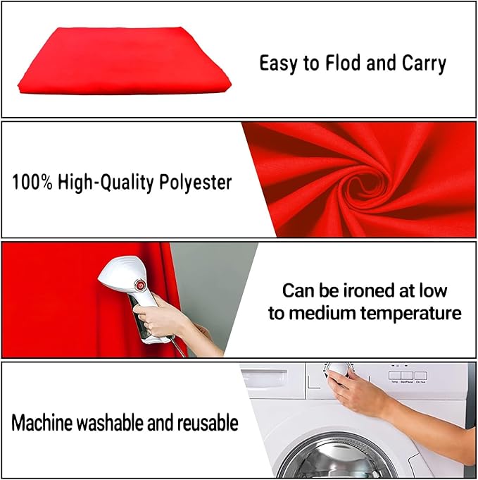 10x10FT Red Screen Backdrop for Photography Red Photo Booth Backdrop Photoshoot Recording Parties Curtain