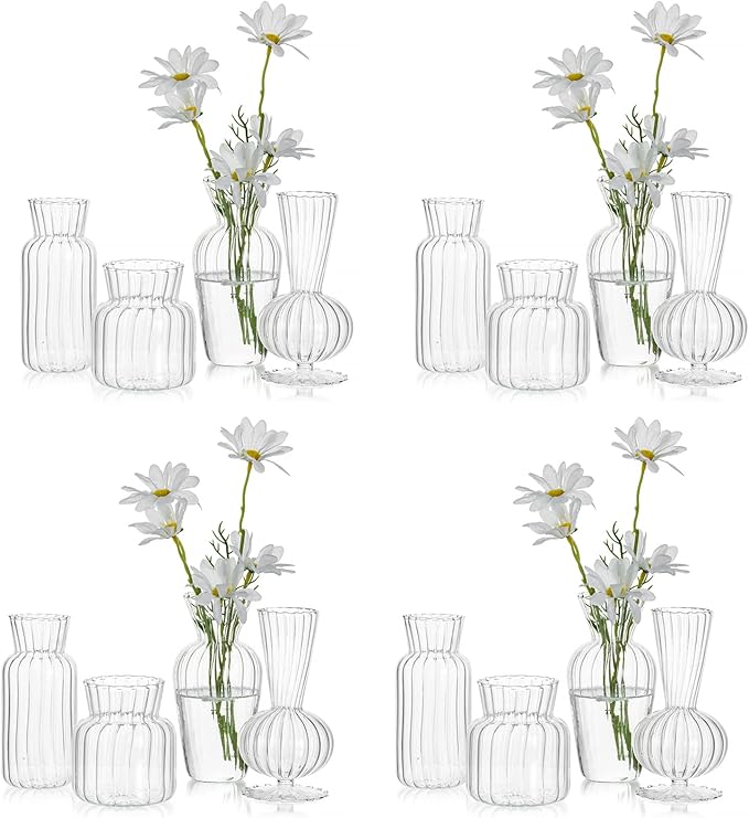 Mini Glass Vases for Centerpieces - Hewory Small Clear Bud Vase in Bulk, Cute Flower Vases Set for Wedding, Home Decoration, Table Decor (Clear, 16)