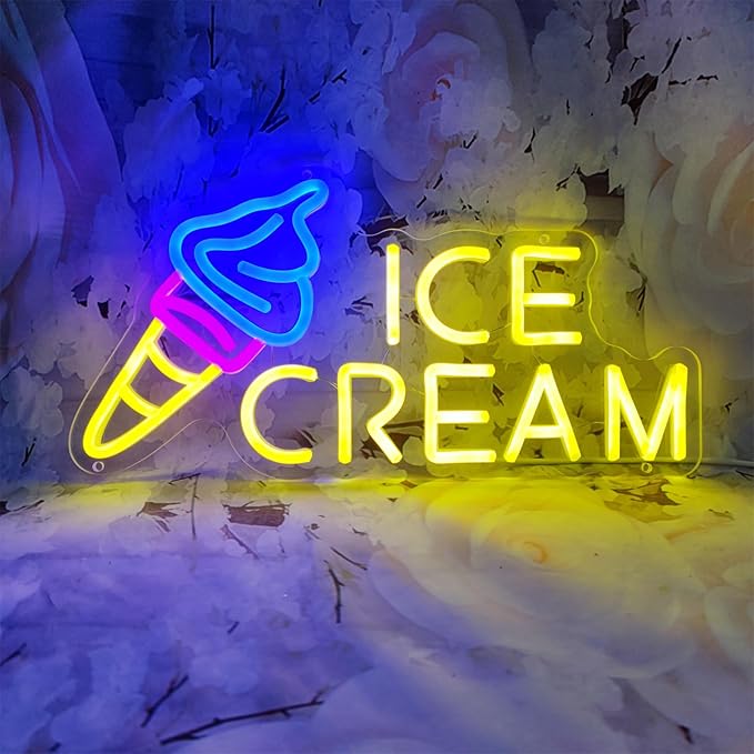 Ice Cream Neon Sign Ice Cream Light Ice Cream Signs for Business, Ice Cream Bar Sign Decor for Drinking Bar Party Bedroom Decoration Birthday Gift, 15.7"" x 7.8""