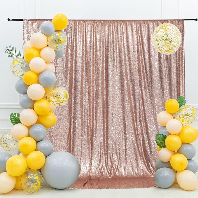 Eternal Beauty Rose Gold Sequin Backdrop, 10x10 Ft Glitter Background Curtains for Shimmer Photography Party Wedding Birthday Back Drop Decor