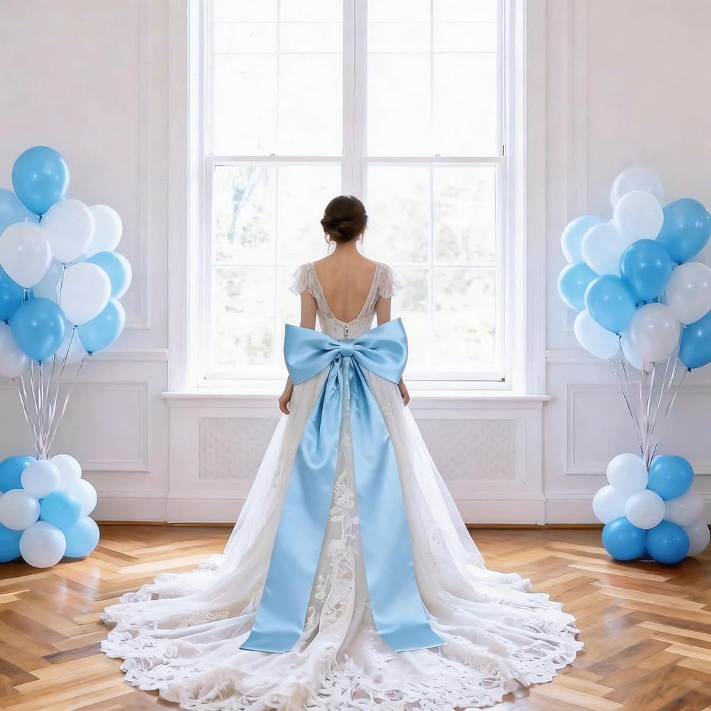 Extra Long Satin Blue Bow for Coquette Room Decor,70x20 Inch Bow Wall Decor for Valentine's Day Bachelorette Bridal Shower Wedding Birthday Decorations