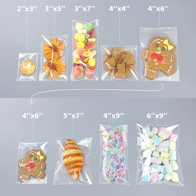 PigPotParty 4''x 6" Clear Plastic Cellophane Gift Wrap Bags, 100 Pcs Small Self Sealing Cookie Bags for Gift, Party favor, Candy, Treat, Goodies, Snack, Self Adhesive Resealable