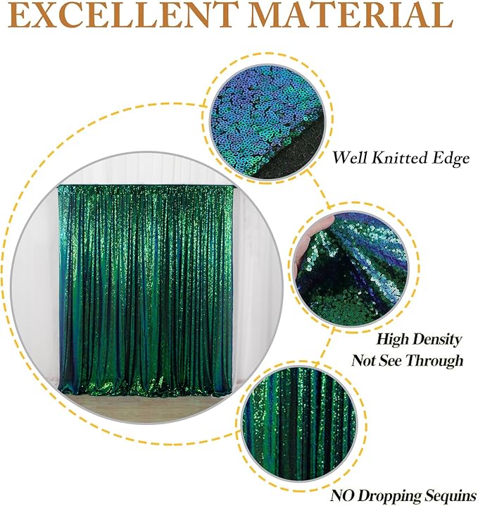 ShiDianYi Iridescent Green Sequin Backdrops for Photograph Backdrop 4FTx10FT 2 Panels Birthday Background Glitter Curtains Green Blue Curtain Sequin Fabric Christamas Decor