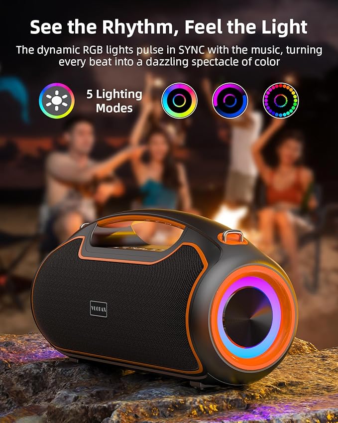 Portable Bluetooth Speakers Wireless Upgrade, 200W Peak Loud Sound/Deep Bass for Party, IP65 Waterproof Outdoor Speaker w/ 2*Subwoofer/2*Tweeter/DSP/Bass Boost/TWS/TF/USB/AUX, 24H Playtime