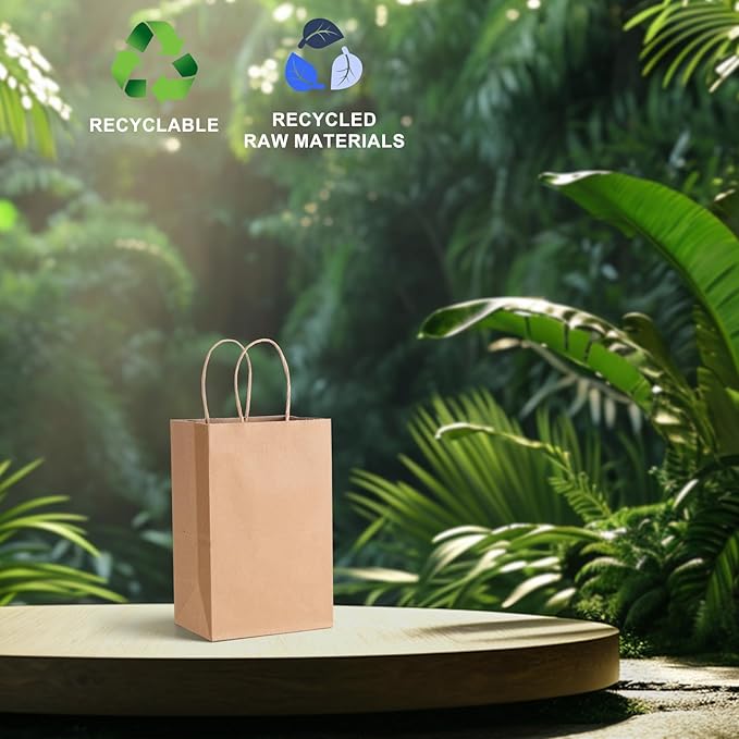 METRONIC Paper Gift Bags 5.25x3.75x8 50Pcs, Christmas Gift Wrap Bags with Handles, Brown Kraft Paper Bag for Small Business, Bulk Party Favors Bag for Birthday, Shopping, Retail, Made in USA