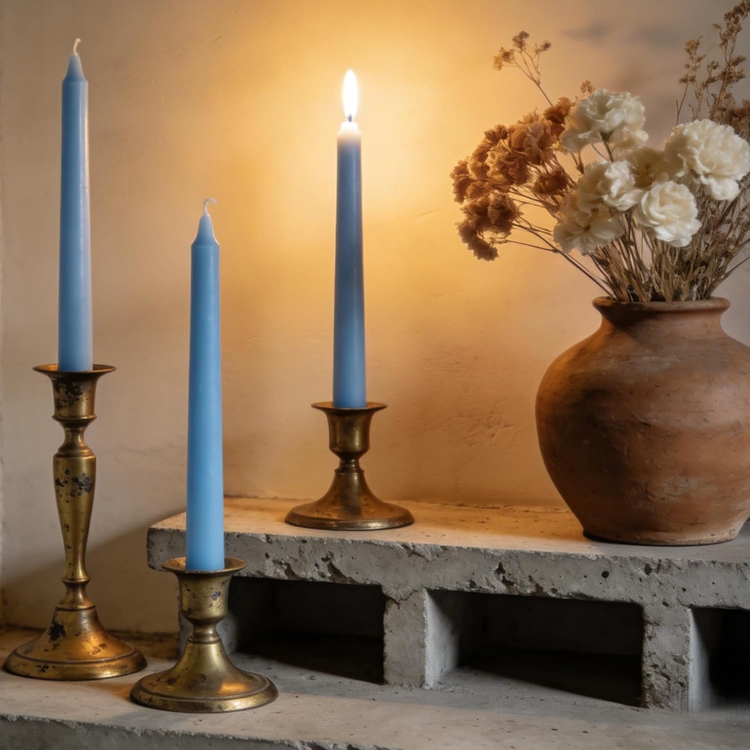 20-Pack Ice Blue Taper Candles Unscented, 10 Inch Tall Dinner Table Candles for Winter Wedding Centerpieces, Bulk Candlesticks Smokeless Dripless, Cool Blue Decorative Candle for Home Decor