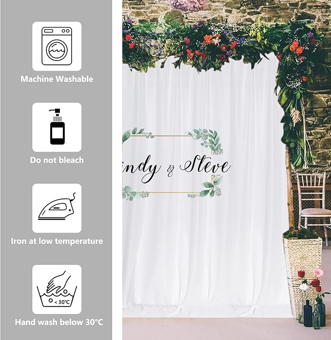 White Backdrop Curtain for Wedding Decor Holiday Party 4 Panels- White Wedding Backdrop Polyester Photography Backdrop Drapes Baby Shower Birthday Privacy Sliding Curtains Home Decor，5ft x 10ft