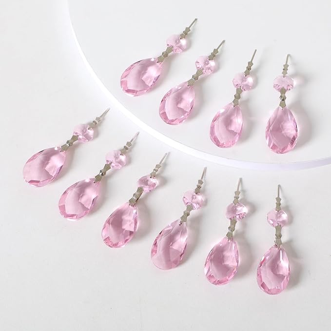 10pcs Crystal Prisms Chandelier Pink Ornament Pendants Rainbow Maker 38mm Drop Prism Hanging Prisms for Wedding Party Chrismtmas Decoration DIY Jewelry