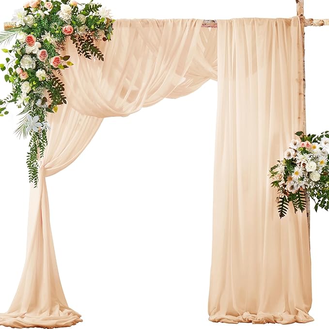 SiinvdaBZX 2 Panels Wedding Arch Draping Fabric 30" x 20Ft Peach Pink Sheer Chiffon Fabric Outdoor Extra Long Decorative Drapery for Party Ceremony Ceiling Curtain Backdrop