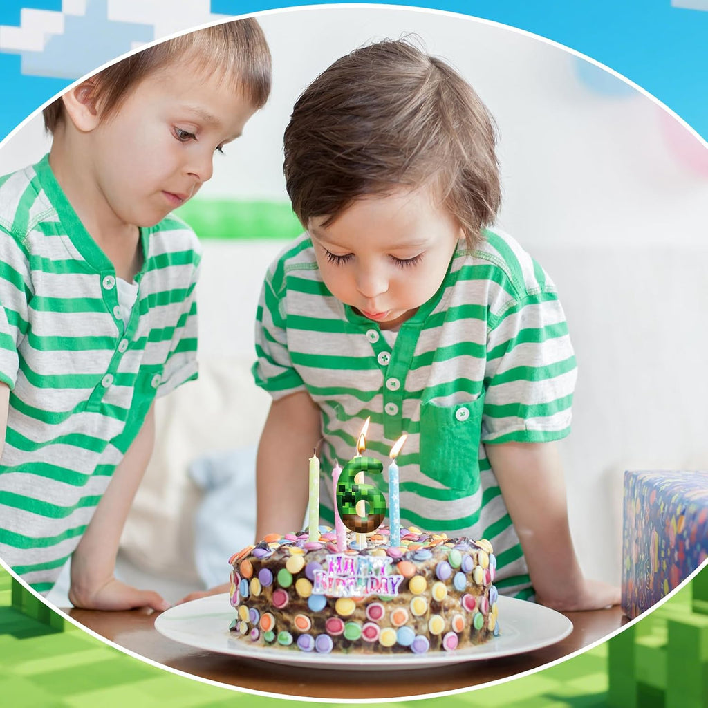 Pixel Birthday Candle Number 6, Themed Cake Party Decor | 2.36 Inch Game Pixel Number 6 Cake Candle Topper, Decor for Birthday Celebrations, Party Favors and Themed Gathering Supplies