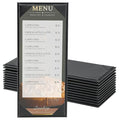 12 Pack 1 View Menu Holder Menu Covers 4.25" x 11" | Black Leather Menu Sleeves Book Style for Restaurant Coffee Bars Wine List