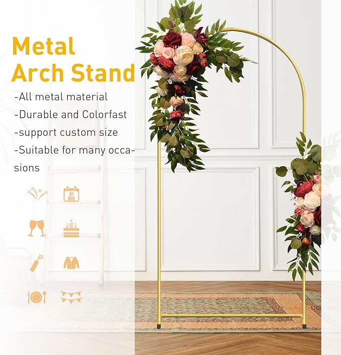 6.6FT Gold Metal Arch Backdrop Stand, Square Balloon Arch Stand Wedding Frame for Birthday Party, Baby Shower, and Ceremony Decoration