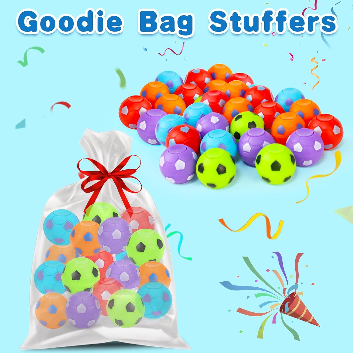 Thremhoo 32PCS Fidget Spinner Balls Soccer World Cup Party Favors Bulk for Kids 4-8 8-12 Goodie Treat Bag Stuffers Classroom Treasure Toys Carnival Prize Pinata Filler Birthday Trinket Return Gifts