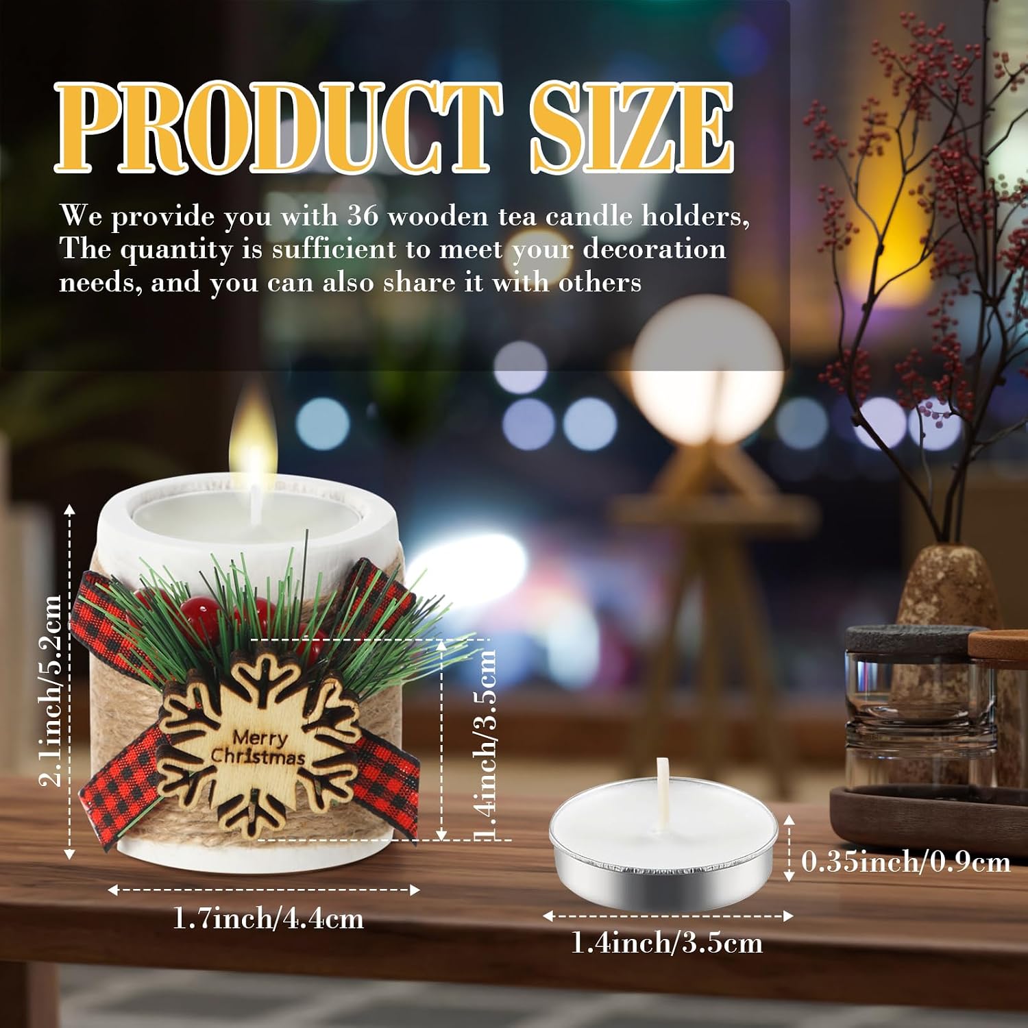 Uiifan 24 Sets Christmas Wood Tealight Holder and Tea Lights Set Decorative for Table Centerpiece Xmas Tealight Bulk Decor Gift (Snowflake,White)