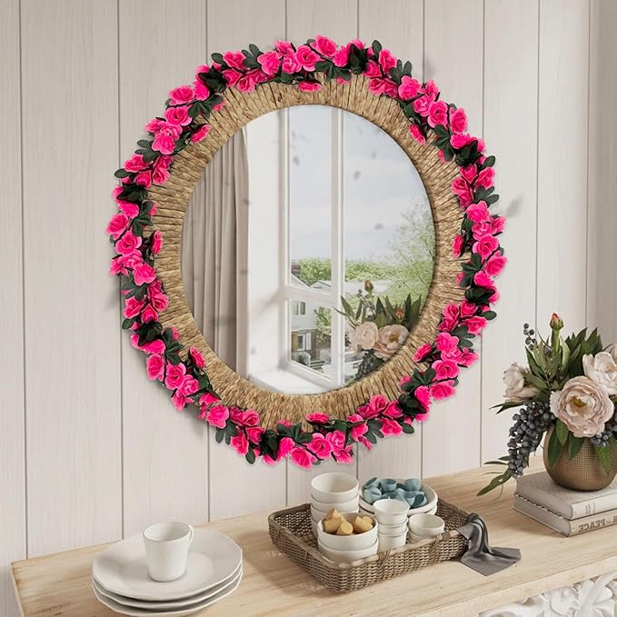 8Pcs 63Ft Fuchsia Rose Garland, Fake Rose Hanging Flowers, Artificial Flower Vine, Hanging Floral Vine Garland for Wedding, Birthday Party, Wall Arch, Halloween, Christmas Garden Backdrop Decor