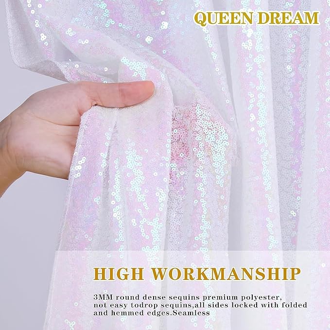 White Iridescent Sequin Backdrop 7ft x 7ft Glitter Photo Booth Black Backdrop Curtains for Wedding Birthday Baby Shower Event Decorations