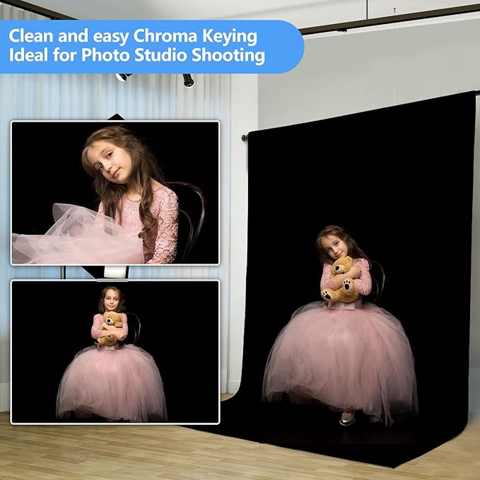 HEMMOTOP Black Backdrop Curtain, 5x6.5 ft Black Photo Backdrop for Photoshoot, Party, Video Recording, Back Drop Background Cloths Polyester Fabric, for Photography, Birthday (Backdrop only)