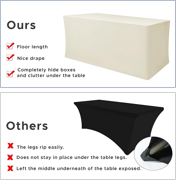 Nasitos Spandex Fitted Table Clothes, 2 Pack - 48 x 24 Inch - Beige Rectangle Tablecloths for 4 Foot Tables, Fabric Cover Protector for Folding, Parties, Craft Show, Trade Show
