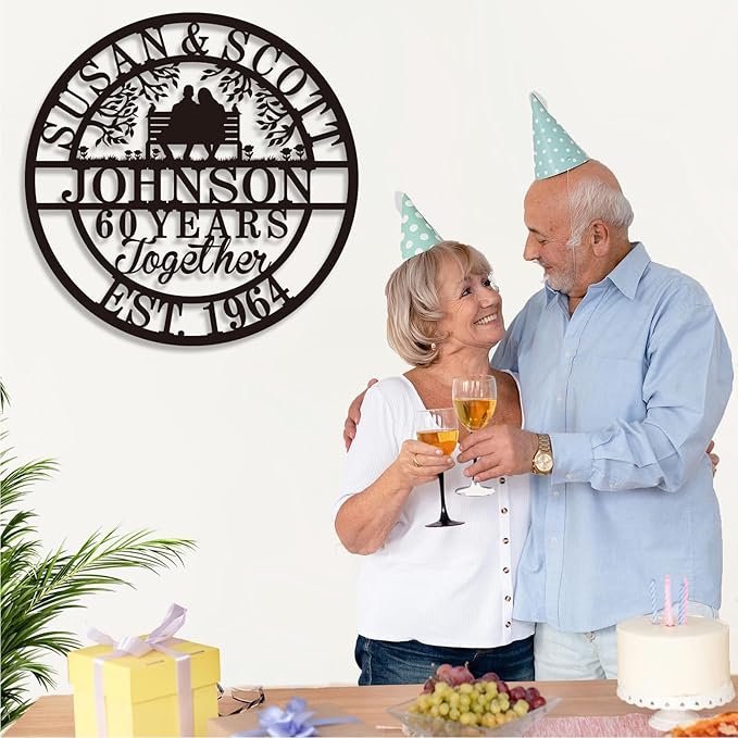 Personalized Christmas Gifts 2025, Custom 50th/40th/60th/70th/30th/1-99 Years Wedding Anniversary Sign Gifts for Couples Parents, Custom Metal Monogram Sign Personalized Family Name Signs