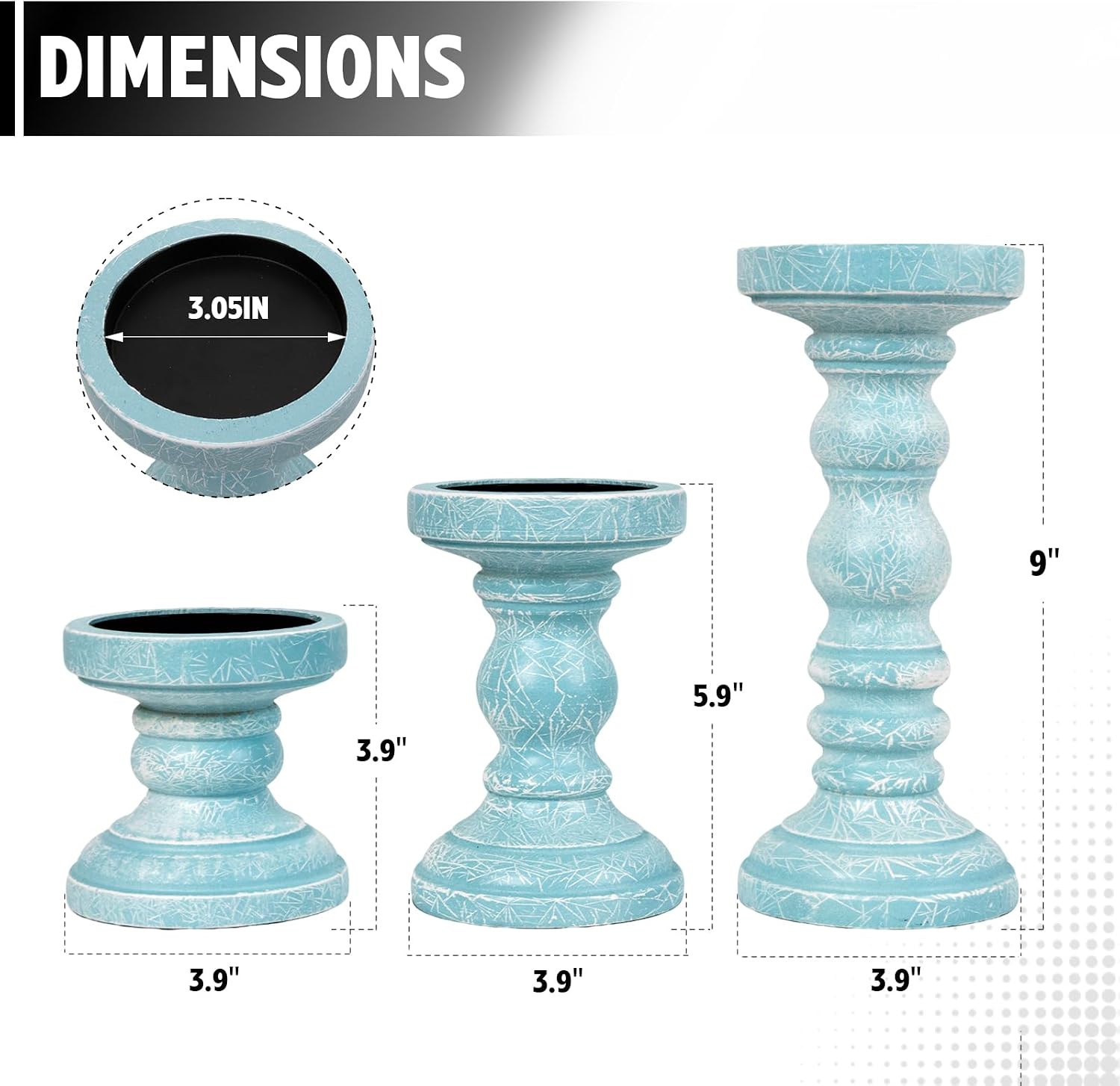 Candle Holder for Pillar Candle Set of 3, Ocean Themed Beach Decor Candle Holders, Coastal Farmhouse Nautical Rustic Decorations for Bathroom, Living Room, Dining Room and Office, Blue