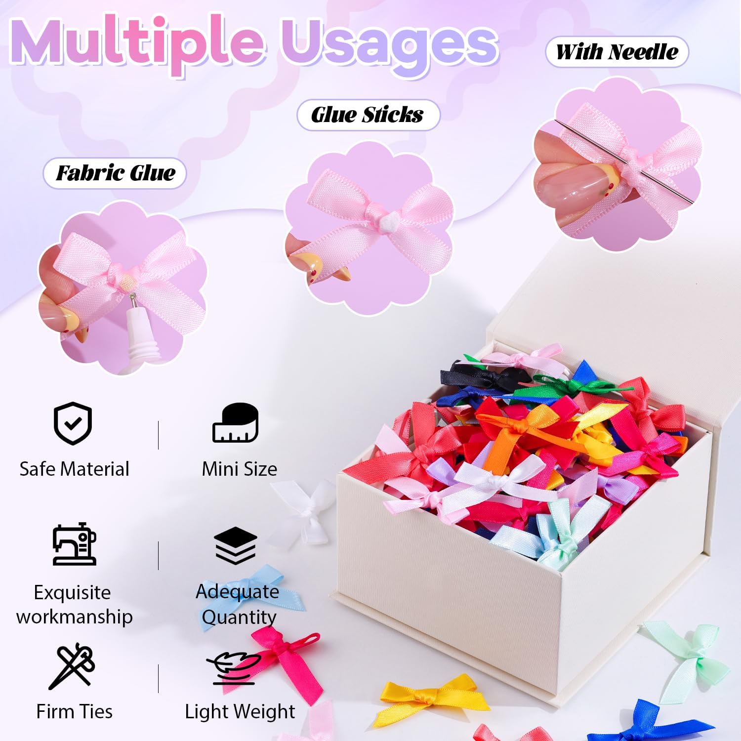 150PCS Tinkrstuff Colorful Mini Bows for Crafts, 1.5*2" Fabric Small Bows for Decoration,Satin Ribbon Tiny Bow for Clothes Ornament, Christmas Tree Bows &Thanksgiving Gifts Party Cake Balloon Treats