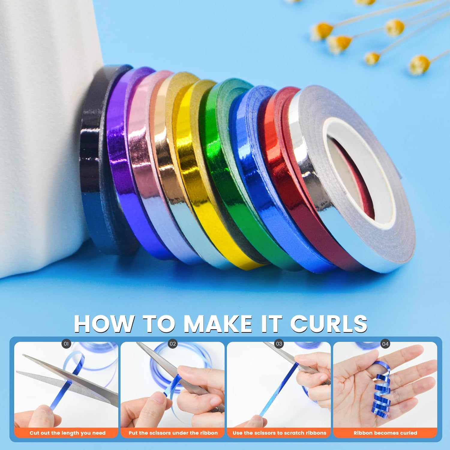 9 Colors Glossy Curling Ribbon Set, Balloon String 1/5" X 10 Yards Per Roll, 27 Rolls Curling Ribbons for Gift Wrapping, Christmas Decorations, Birthday Party, Bows Crafts (Total 270 Yards)