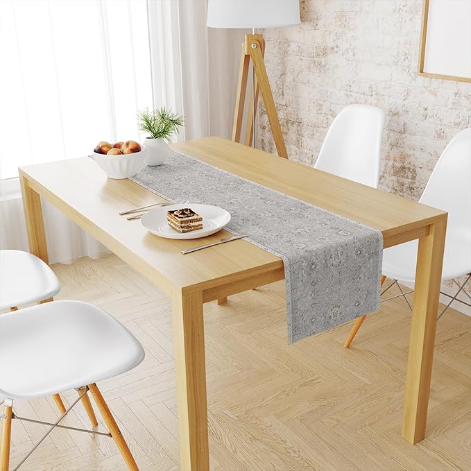 Snycler Table Runner Boho Table Runners Vintage Elegant Farmhouse Table Center Linen Decor for Home Dining Party Entrance (13x108 Inch) Gray