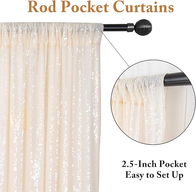 ShinyBeauty Ivory Sequin Backdrop 2pcs 4x7ft | Sparkle Photo Background for Weddings, Parties, Events | Elegant Shimmer Curtains Panels | Perfect for Birthday Celebrations