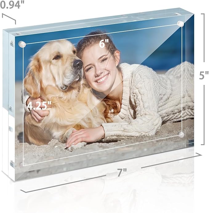 TWING 5 x 7 Inch 5 Pack Acrylic Photo Frame Horizontal Magnet Double Sided Acrylic Frames Set with Microfiber Cloth,12 + 12MM Thickness Clear Picture Frame Desktop Display Gift Ideal