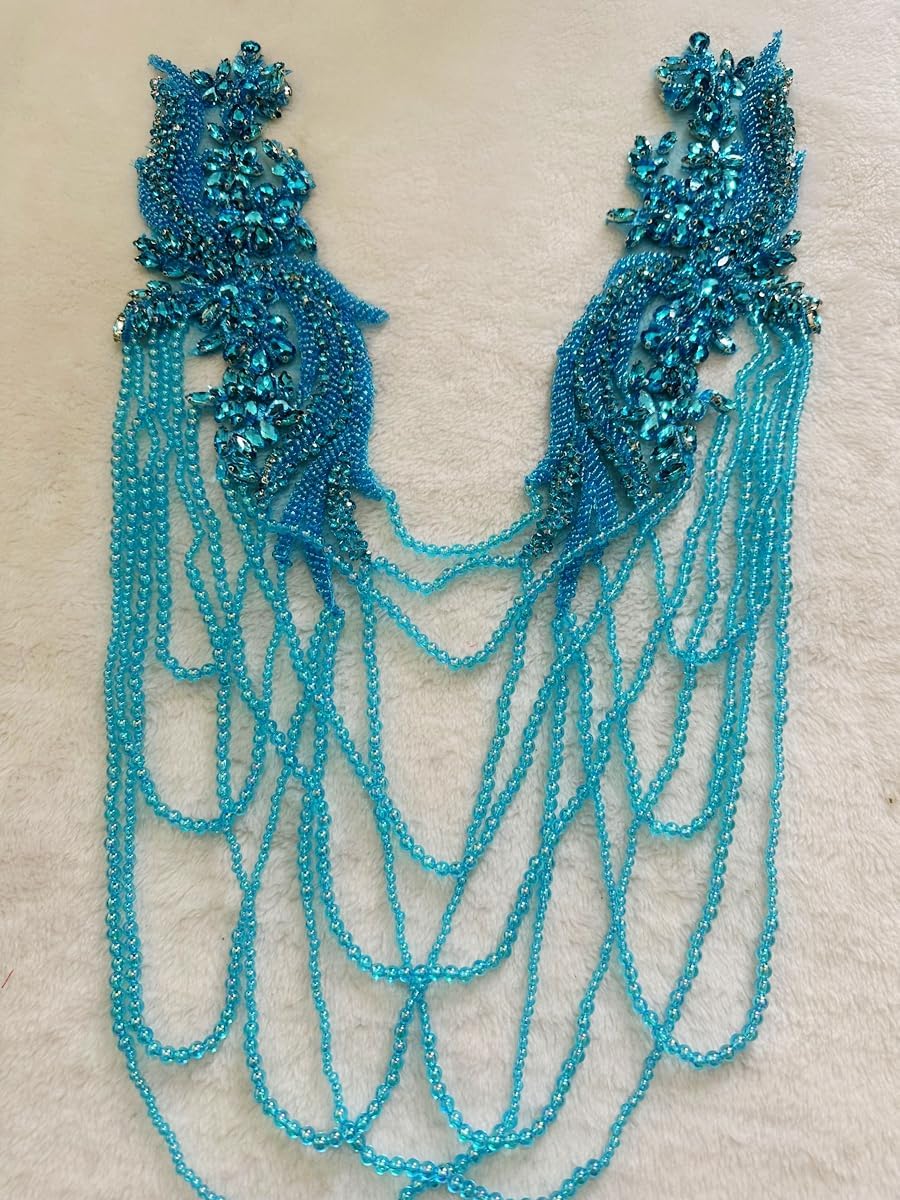 Handmade Rhinestone Fringe Patch Trim Crystal Beaded Applique for Sewing Craf...