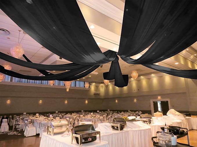 6 Panels Black Ceiling Drapes for Wedding 5ftx15ft Ceiling Drapes Wedding Arch Draping Fabric Cheesecloth Sheer Curtain Romantic Ceiling Decorations for Weddings Party Banquet Ceremony Stage