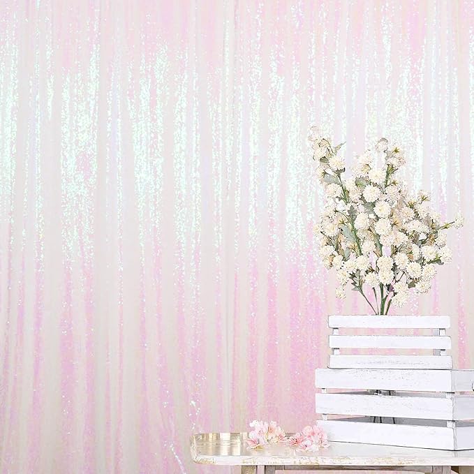 ShinyBeauty Iridescent White Sequin Backdrop 20X10FT Glitter Fabric Backdrop Photograph Backdrops Sequins White Curtain Shimmer Wall Studio Background