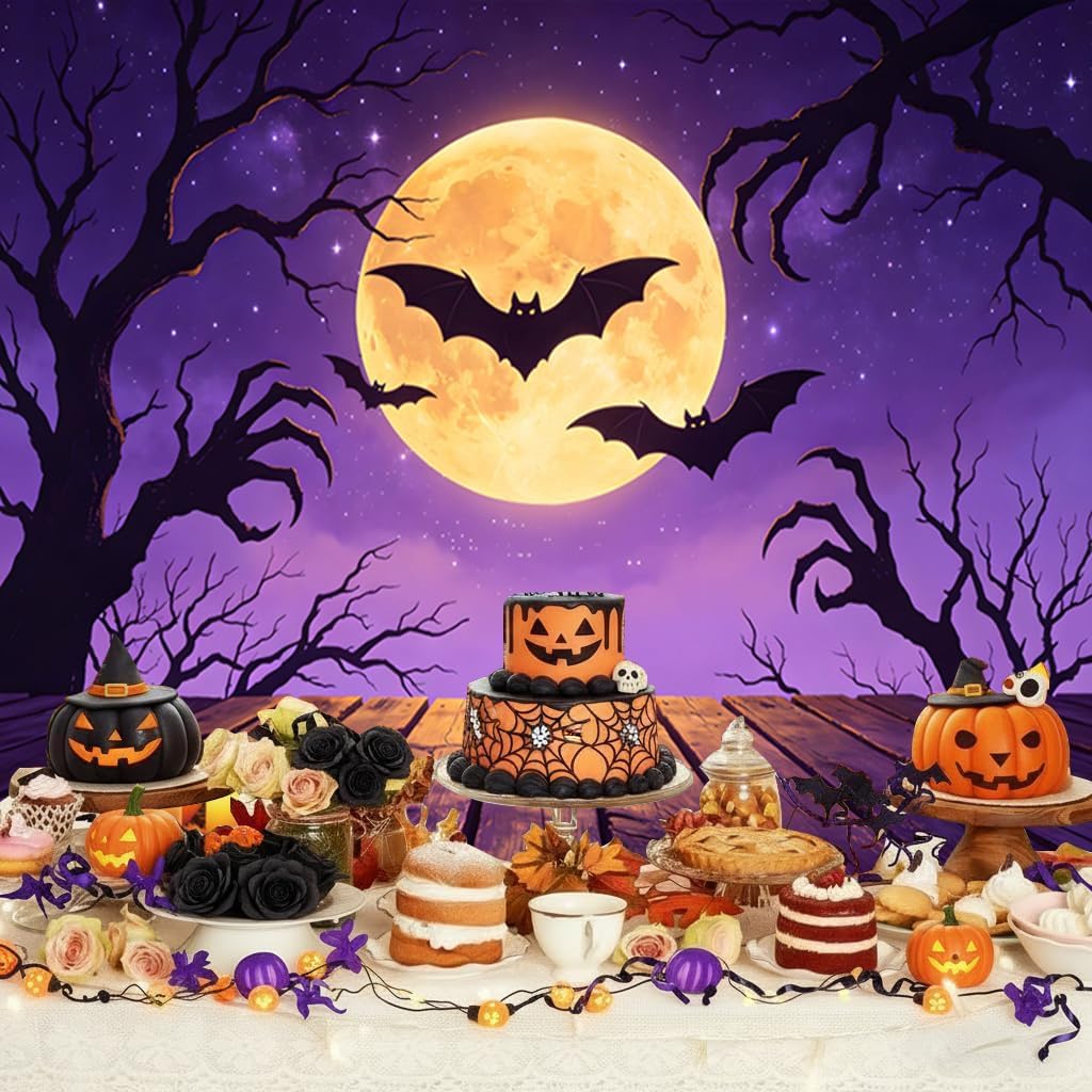 Halloween Backdrop for Photography 10x8ft Happy Moon Night Banner
