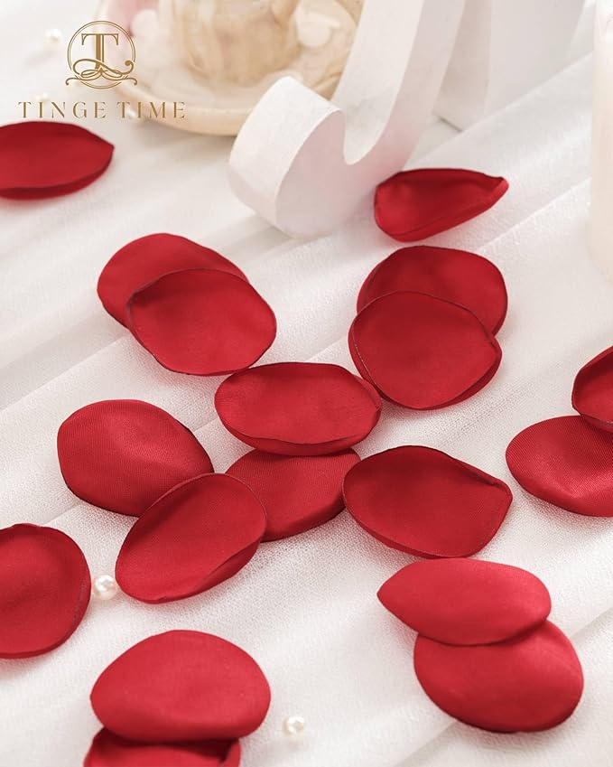 TINGE TIME 200pcs Silk Flower Petals for Wedding, Rose Petals for Decoration, Fake Flower Petals for Bridal Showers, Flower Girl Petals for Anniversaries and Parties (Red)