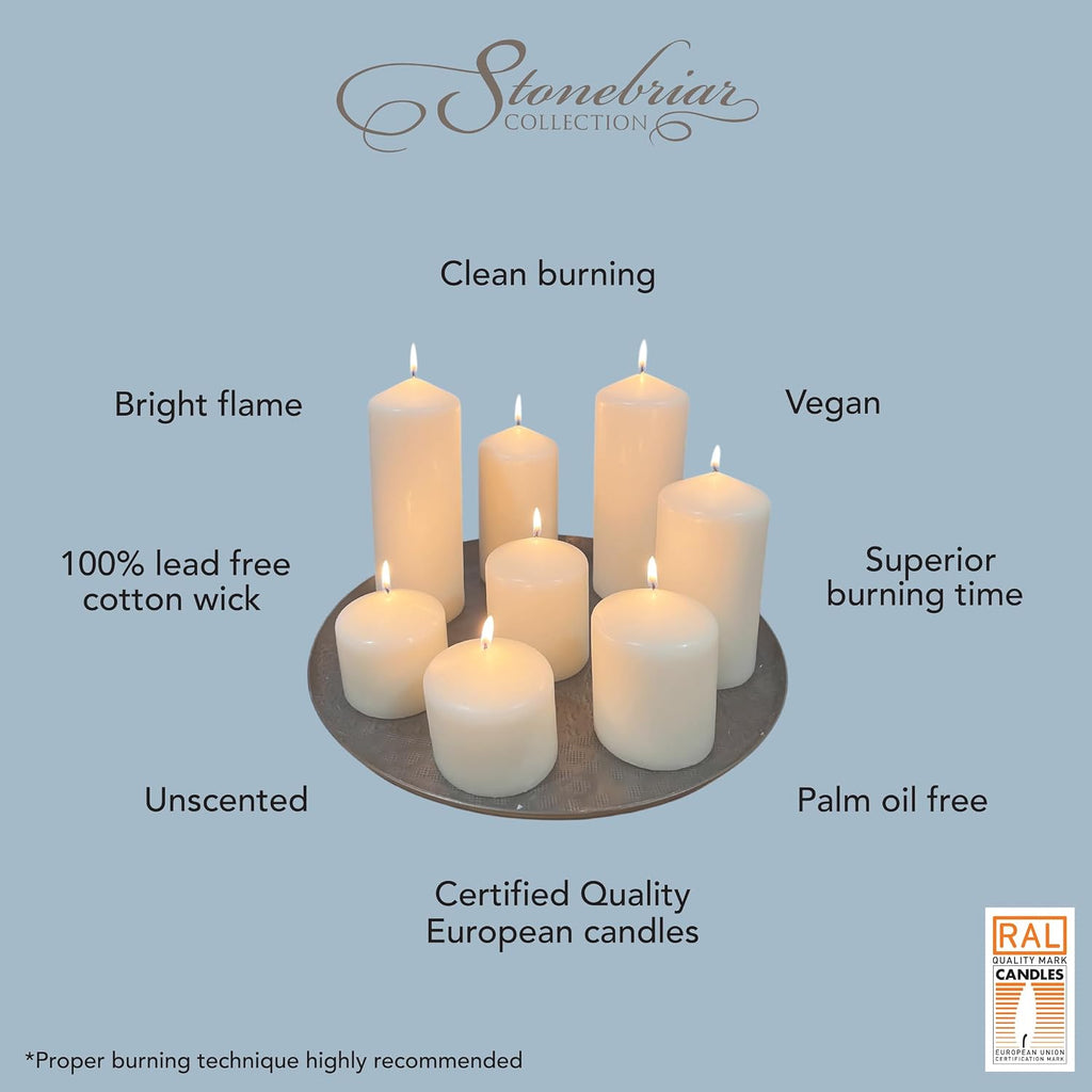 Stonebriar Unscented White Tall Pillar Candles, 65 Hour Burning Candle Pillars, Perfect for Decor, Weddings, Emergencies 3" X 6", 6 count