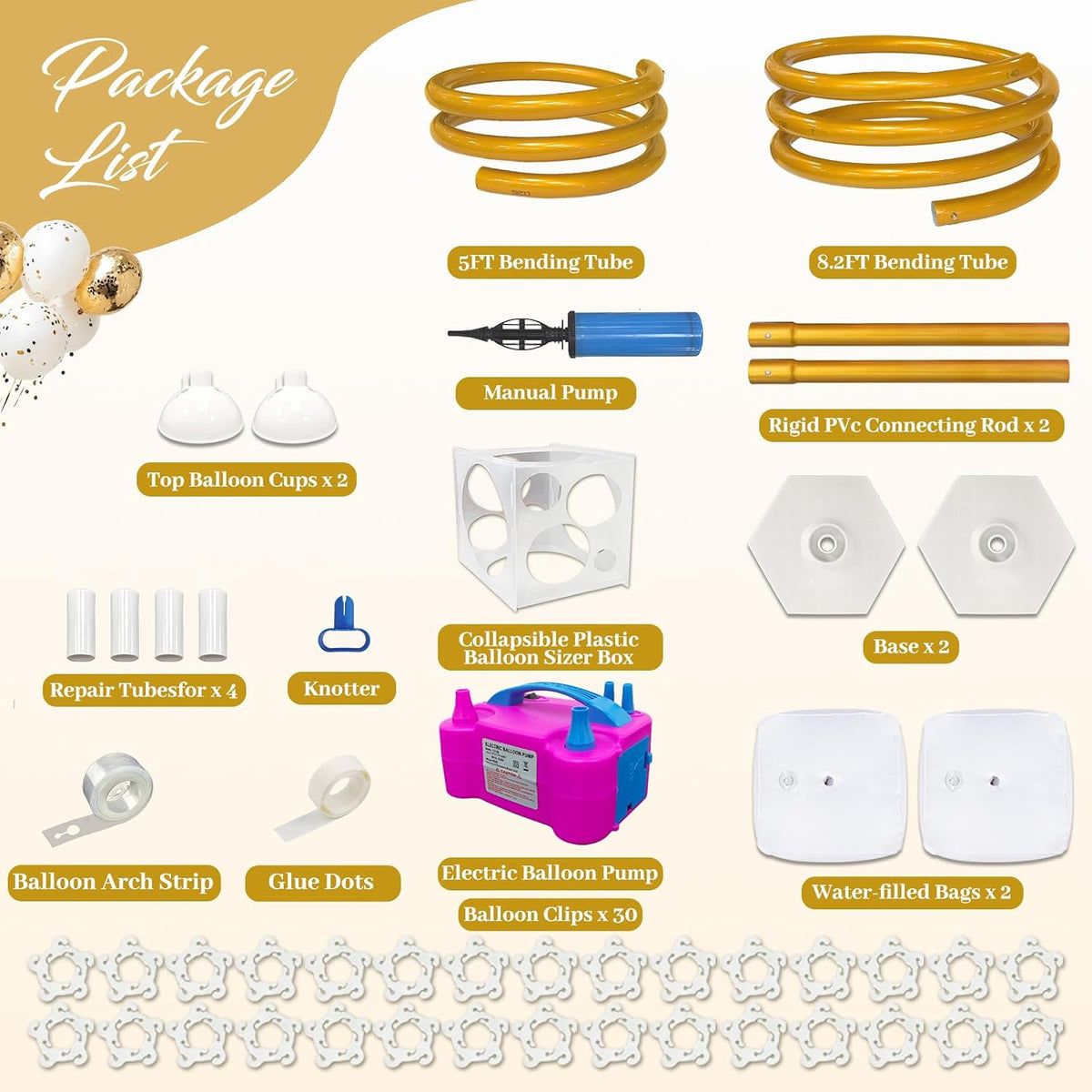 Balloon Arch Kit with Pump 8.2FT/5FT Gold Half Arch Balloon Stand for Party