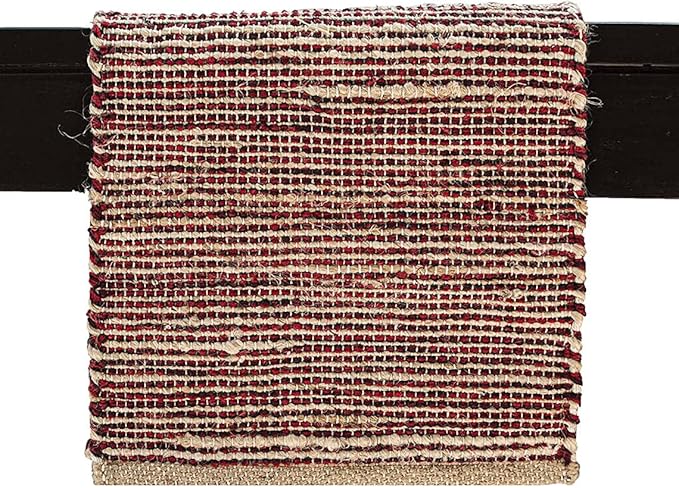 Chardin home Natural Jute Table Runner 13x108 Inch – Vintage Boho Rustic Table Decor – Handwoven Long Table Runner in Natural Jute and Red – Farmhouse Dining or Console Table Accent