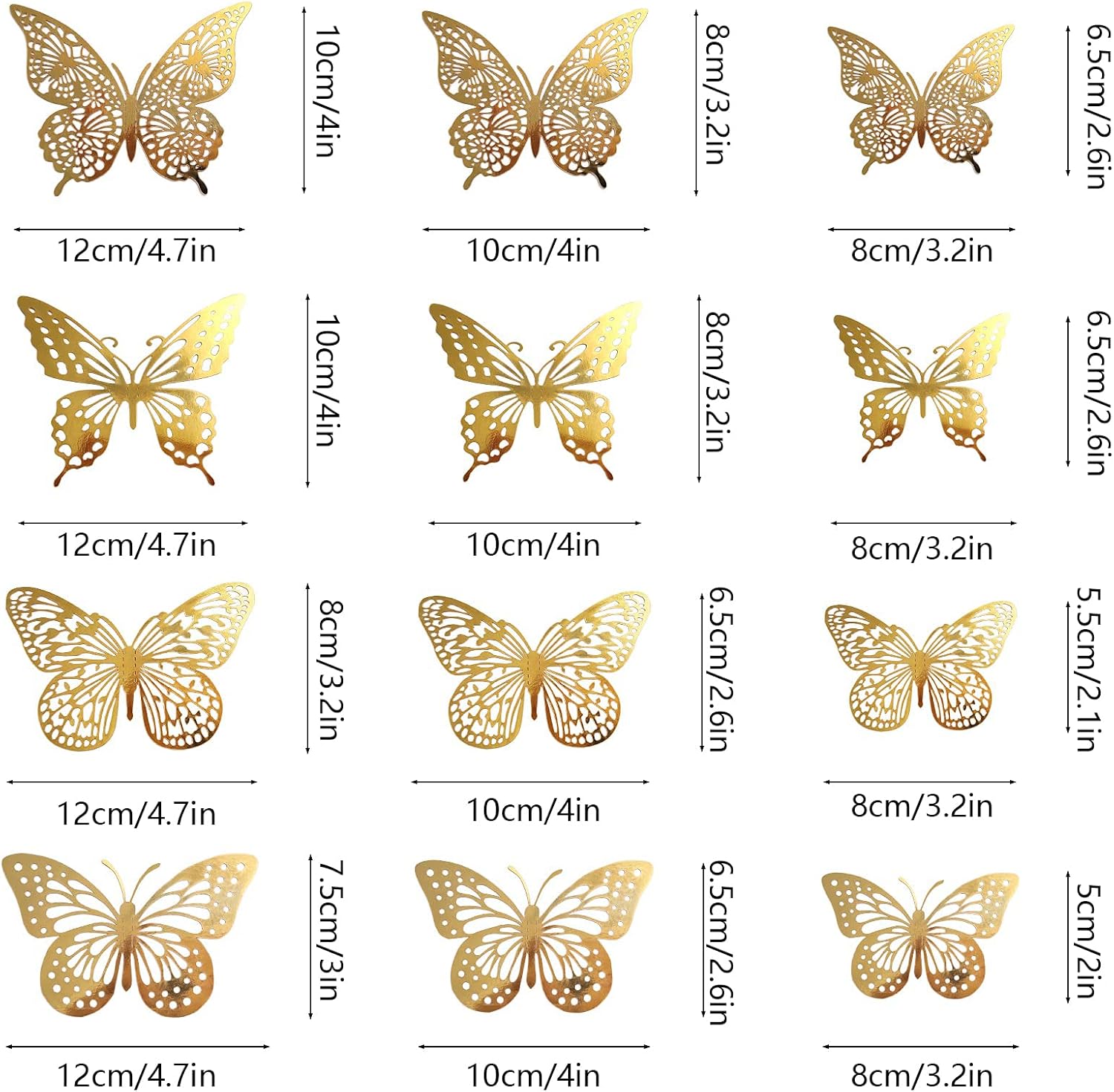 VEGCOO 48PCS Gold 3D Butterfly Cupcake Toppers, Hollow Buterfly Party Cake Decoration Butterfly Stickers for Birthday Wedding Party/Wall Decoration